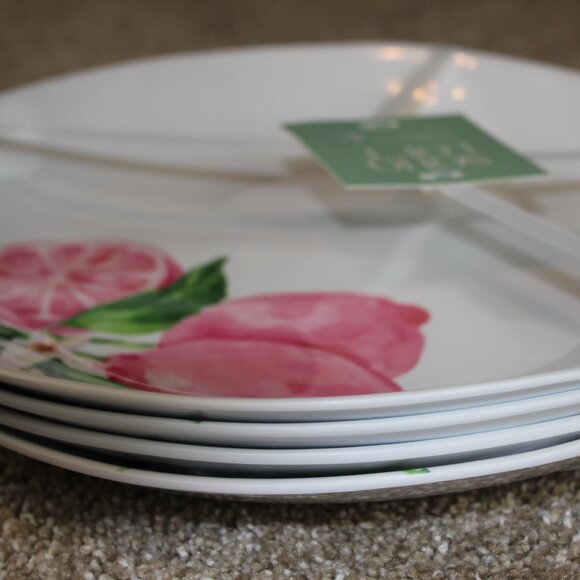Soho Loft Plates White Pink Lemon Set of 4 Melamine 10.75" Dinner NWT Flaws - Picture 6 of 7